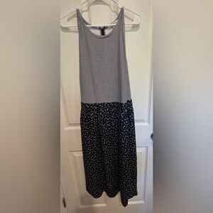 Loft White and Navy Mixed Media Polka Dot Dress